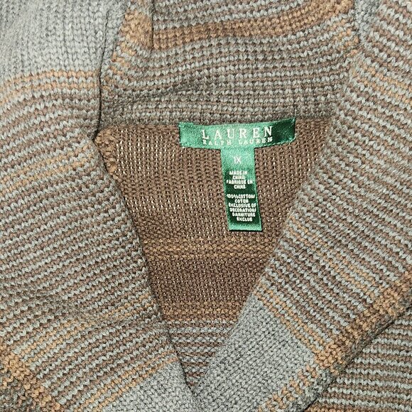 EUC Lauren Ralph Lauren Cowl Neck Wrap Sweater Vest Brown Blue Plaid 1X Buckle - Picture 3 of 7